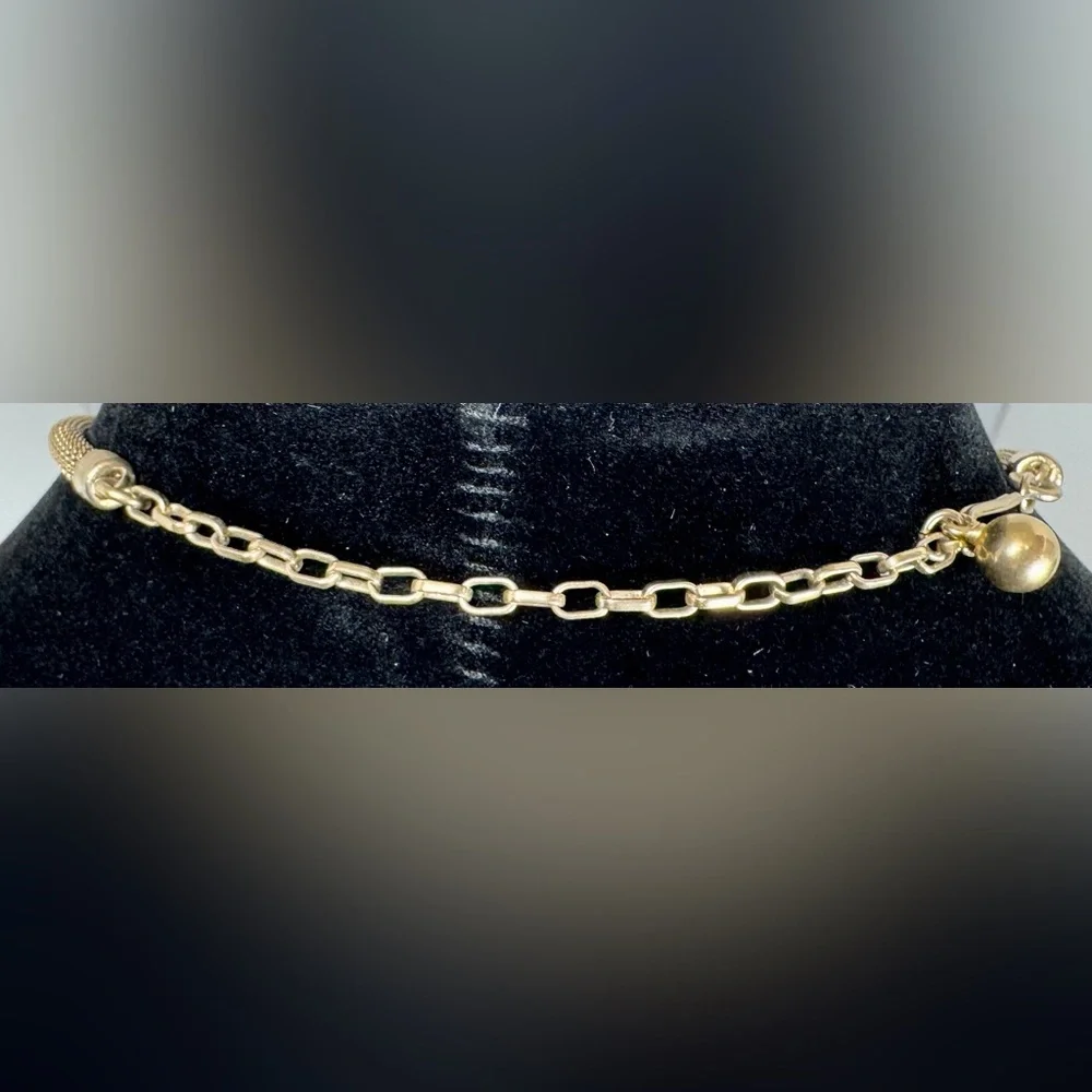 Vintage Mother of Pearl Pendant on Mesh Gold Plated Adjustable Necklace #1046